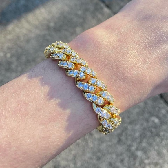 Gold Bracelet 14k Gold Icy Cuban Link 12mm 9in - Picture 1 of 2